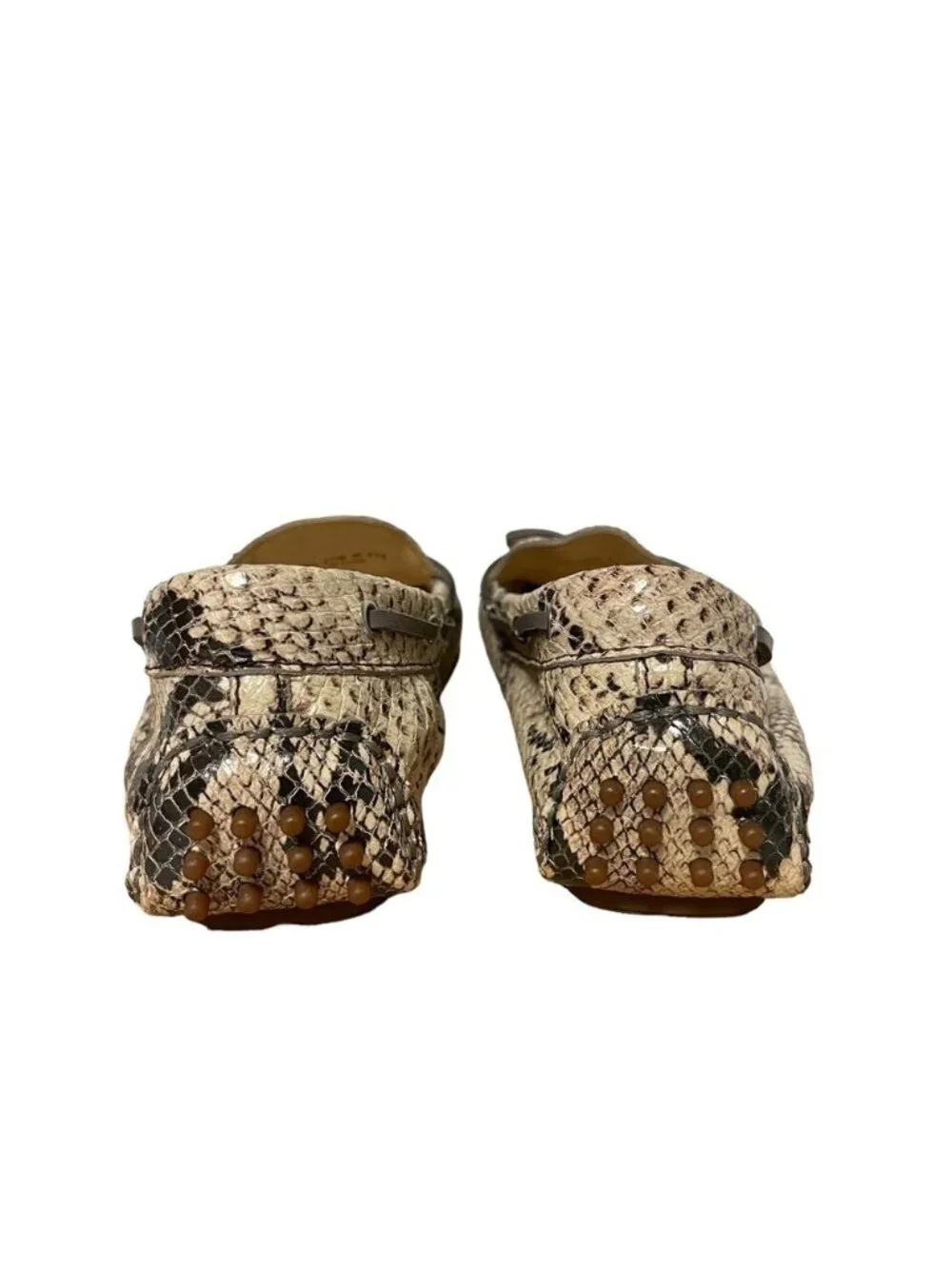 Cole Haan Garnet Snakeprint Loafers Brown Black Leather Mocs Tassel Size 7.5